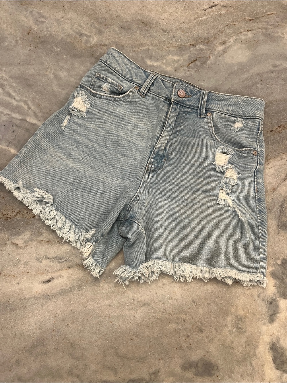 Sincerely Jules Light Blue Distressed Denim Shorts with Frayed Hem